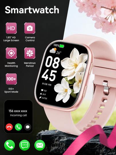 Reloj inteligente actualizado 2026 para mujeres, reloj inteligente de fitness para mujeres de 1,85 pulgadas con llamadas Bluetooth, múltiples modos de ejercicio, monitoreo de salud del sueño, esfera personalizable, control de música, reloj inteligente para hombres compatible con Android compatible con iPhone