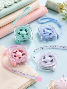8/4/2/1pc Macaron Color Transparent Shell Retractable Tape Measure, Cute Minimalist Premium Plastic Square Waist Measuring Tape With Lanyard And Button, Sewing Tailoring Craft Tool, Essential For Home School College Daily Use - Multiple Styles - View 1