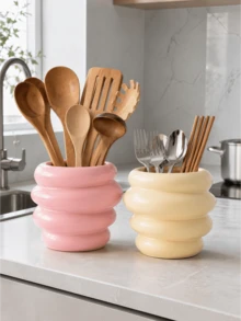 1pc Wavy Bubble Design Kitchen Utensil Holder, Glossy Countertop Storage Cup, Suitable For Spoons, Forks, Chopsticks And Cooking Tools, Cute Kitchen Storage Decor - Multicolor - View 5