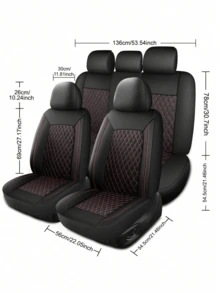 4/9件組 PU皮革汽車座椅套，防水透氣座椅保護套，通用於轎車 SUV 卡車，雙線縫製前後座套含腰部支撐，全套含頭枕套，汽車內裝飾 - 側邊雙線皮革座椅套 - 查看 3