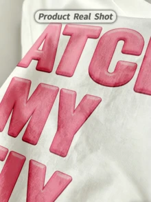 Herren Sommer Lässig Weiches Rundhals Kurzarm-Shirt, Rosa 3D aufgeblasene vertikale MATCH MY FLY fette Buchstaben Streetwear Text Muster Grafik ist geeignet - Weiss - Übersicht 2