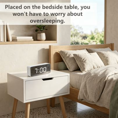 A Creative Electronic Alarm Clock Equipped With A Large Screen LED Mirror Clock Function, Which Can Be Used As A Decoration For Home Bedrooms. It Supports Two Power Supply Modes: Battery Or USB Data Cable, And Is A Gift For The New School Season