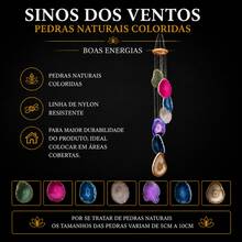 Sino dos Ventos 7 Pedras Naturais Coloridas Ágata Mensageiro dos Ventos - Multicolorido - Visão 3