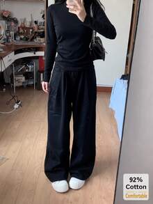 Autumn Long Sleeve T-Shirt, Versatile Black Top For Women, Slimming Solid Color Inner Layer Base Layer - Black - View 3