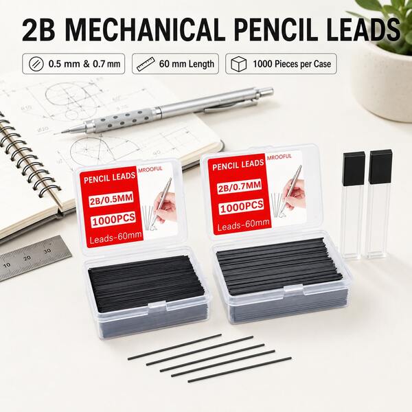 0.5/0.7MM Automatic Pencil Lead Refill, 1000pcs 60mm Black Pencil Lead Rods, Includes 2 Empty Storage Tubes, Smooth Writing, Suitable For School, Office And Drawing, Student Supplies, Office Supplies And Accessories, Back To School Supplies