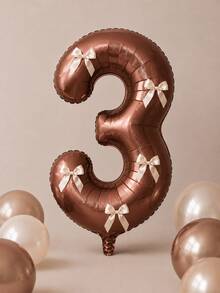 1 Set 32-Inch Coffee Color Number "0-9" Balloon Set - Includes 5 Bows, Suitable For Helium Inflation, Applicable For Birthday Party, Wedding, Anniversary, New Year, Holiday, Carnival And Other Occasions - Brown - View 14