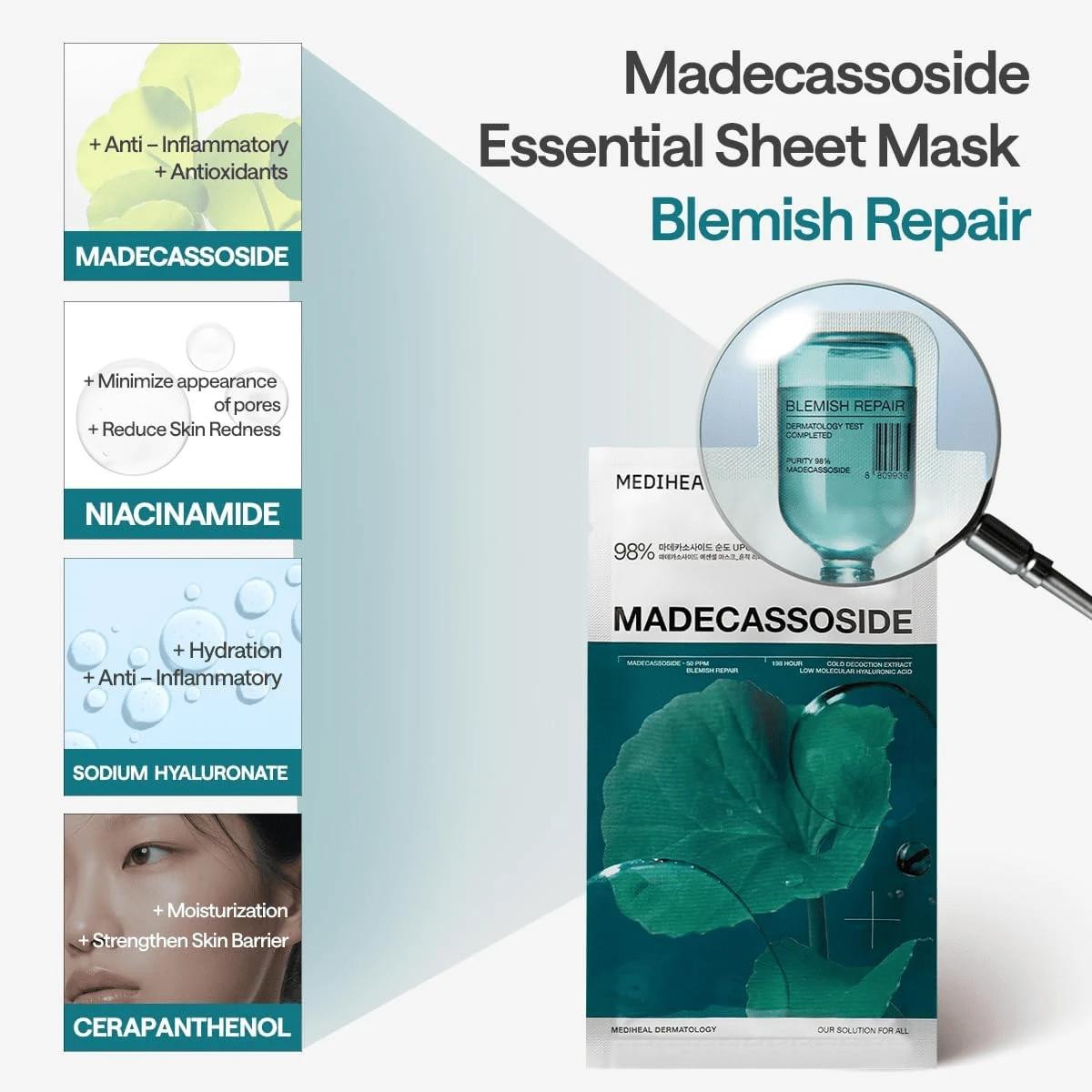 MEDIHEAL – Madecassoside Essential Mask Sheet - Madecassoside Essential Mask Set, 10 Pieces - Madecassoside - View 1