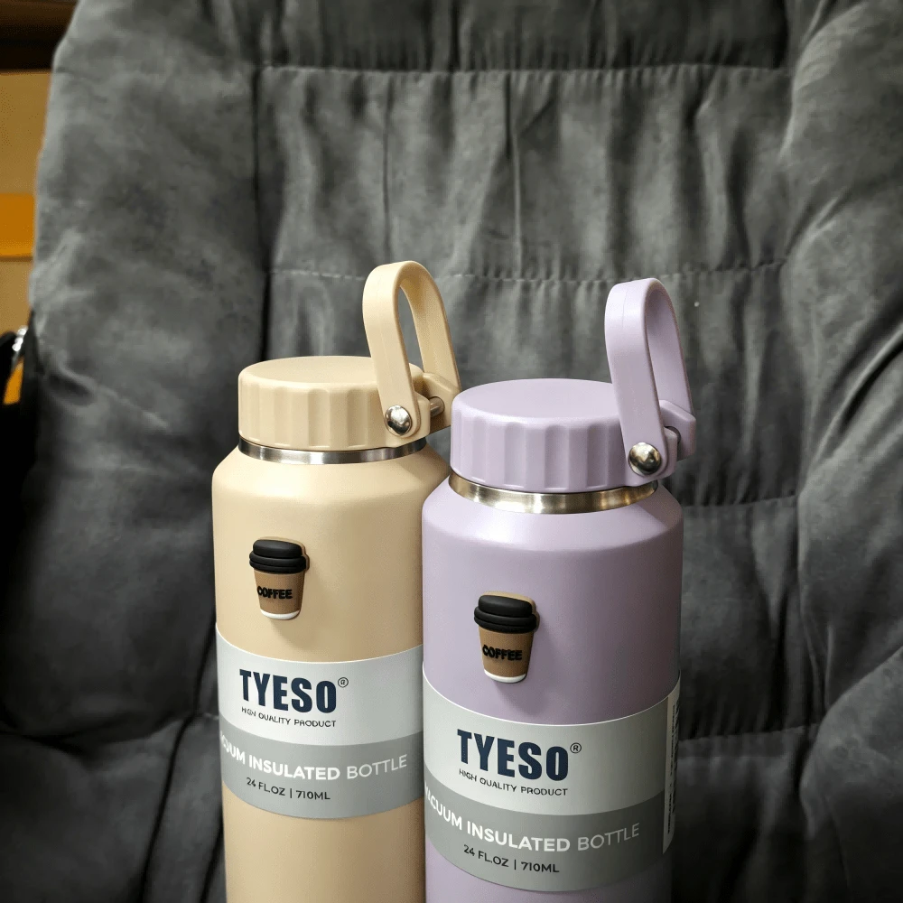 Tyeso 710ml 真空保溫瓶 附貼紙、手把、易拉杯蓋,運動水壺,男女通用,便攜大容量保溫杯 - 彩色 - 查看 1