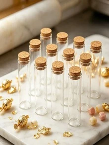 12pcs Glass Test Tubes] 12pcs/Set Transparent Glass Test Tubes With Cork Stoppers | Empty Glass Bottles, Suitable For Handmade DIY, Wedding Gift Making | Capacity: 15ml/20ml/25ml/30ml/40ml/50ml/55ml/60ml, Bottle Diameter 3cm - Multicolor - View 4