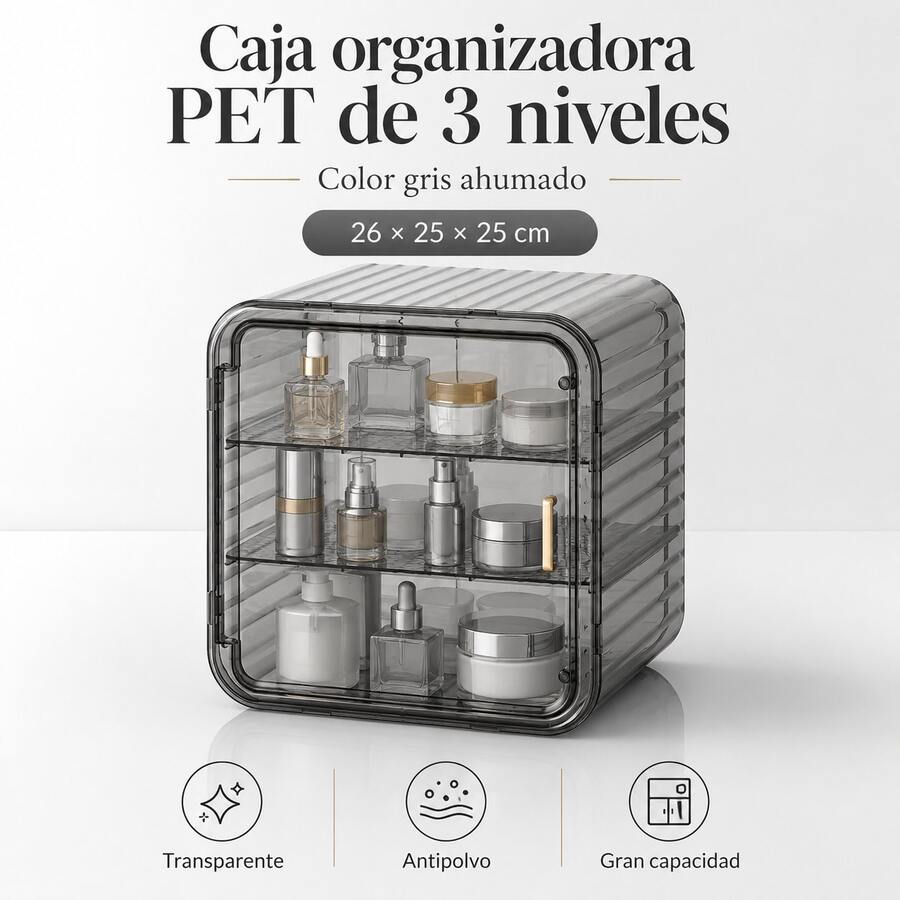 Cosmetic Storage Box & Rack - Grey - View 1