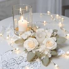 1pc/2pcs Wedding Candle Holder Garland Artificial Rose Candle Ring Wedding Table Decor Silk Candle Home Centerpiece Party Decoration Gift Birthday Graduation - View 4