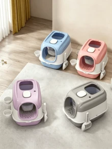 1pc Extra Large Double-Door Litter Box - Fully Enclosed Design, Splash-Proof And Odor-Reducing, Equipped With A Splash Guard Step, Detachable And Space-Saving, Suitable For Cats Of All Sizes, Comes With A Free Litter Scoop - one-size - View 2