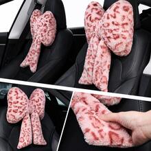 2 Pcs Car Neck Pillow Plush Bow Headrest Pillow Pink Leopard Seat Neck Support Accessories For Driving Travel - Pink - View 12