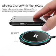 15W Mirror Wireless Charger With Built-In LED Ambient Indicator, Induction Fast Charging Technology, Stable And Efficient Charging; Compatible With IPhone 17/16/15/14/13/12 Pro, XS Max, Mini, X, XR Full Series, And Also Compatible With Samsung Mainstream Flagship Models, Compact And Portable, Suitable For Home, Office And Other Scenarios - Black - View 3