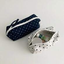1pc Korean Style Polka Dot Star Canvas Pencil Case, Large Capacity Zipper Pencil Pouch, Portable Minimalist Stationery Storage Bag, Suitable For School, Travel, Cosmetics Use,Back To School - Pencil Case - View 5