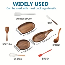 1pc Rosewood Spoon Holder, Cooking Utensil Storage Rack, Heat-Resistant Wooden Kitchen Tool Organizer, Suitable For Stove Top, Spoon, Spatula, Brush, Scraper And Other Kitchen Utensils - Brown - View 11