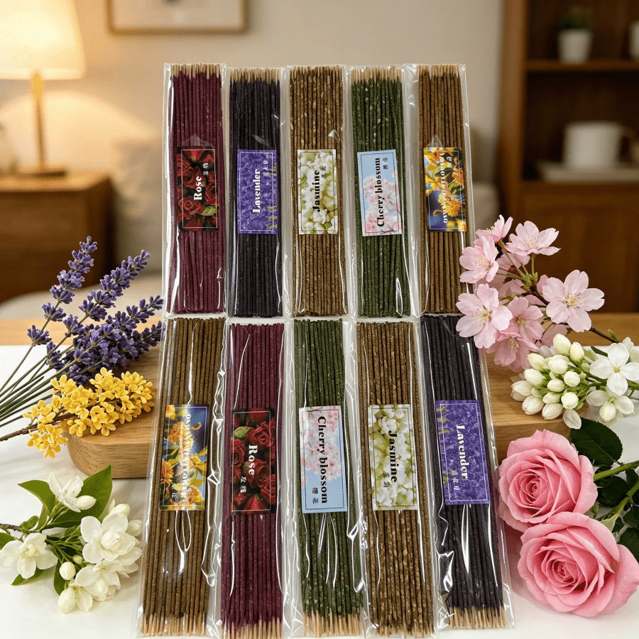 35pcs Natural Petal Incense, Handmade Argentine Incense Sticks - Rose, Jasmine, Osmanthus, Lavender, Cherry Blossom 5 Fragrances - 30 Minutes Burning Time, Artificial Wood Summer Scent Suitable For Home, Camping, Yard, Swimming Pool And Outdoor Activities - Air Purification, Relaxation, Holiday Decoration