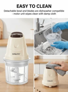 SOKANY06009 0.7L Pengolah Makanan Mini - Penggiling Daging Elektrik, Penggiling, Pisau Baja Tahan Karat, Desain Kecepatan Ganda, Cocok Untuk Daging/Sayuran/Makanan Bayi, Mencampur Saus, Peralatan Dapur Ringkas, Cocok Untuk Penggunaan di Rumah dan Asrama - Coklat - View 8