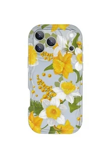 1pc Fashion Creative Full Screen Yellow Floral Leaf Bud Painted Pattern, Wavy Cream TPU Phone Case, Suitable As Holiday Gift Compatible With Apple XS/XS Max/XR/11/12/13/14/15/15 Pro/16 Pro/16 Pro Max/16 Plus/17 Series And Other Models - Multicolor - View 2