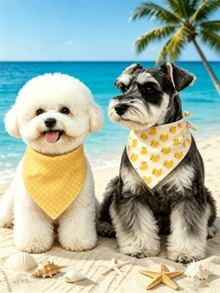 2pcs Yellow Duck Pet Bandana, Suitable For Cats And Dogs, Polyester Cute Yellow Polka Dot Pet Triangle Scarf, Happy Dog Style Design, Suitable For Furry Friends Daily Wear At Home Or Outdoor Play - Multicolor - View 2