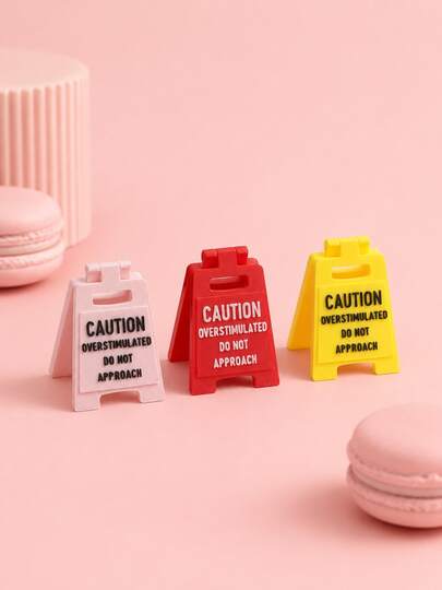 Funny Mini Tabletop Warning Sign Ornament, Caution Overstimulated Do Not Approach Desk Decor, Cute Novelty Decorations For Office, Funny Gift For Coworkers