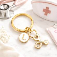 Llaveros personalizados con letra: Médico, Enfermera, Estetoscopio, Llavero, Personal de rescate médico, Decoración de billetera, Llavero de estetoscopio, Regalos de llavero para madre, padre, graduación y maestro - Blanco - Ver 3