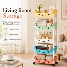 5-Tier Colorful Rolling Storage Cart With Wheels, Multi-Purpose Plastic Utility Organizer, Mobile Storage Rack For Bedroom, Bathroom, Living Room, Dorm, Office, Books, Beauty Supplies, Home Decor & Everyday Organization - Fifth Floor - View 5