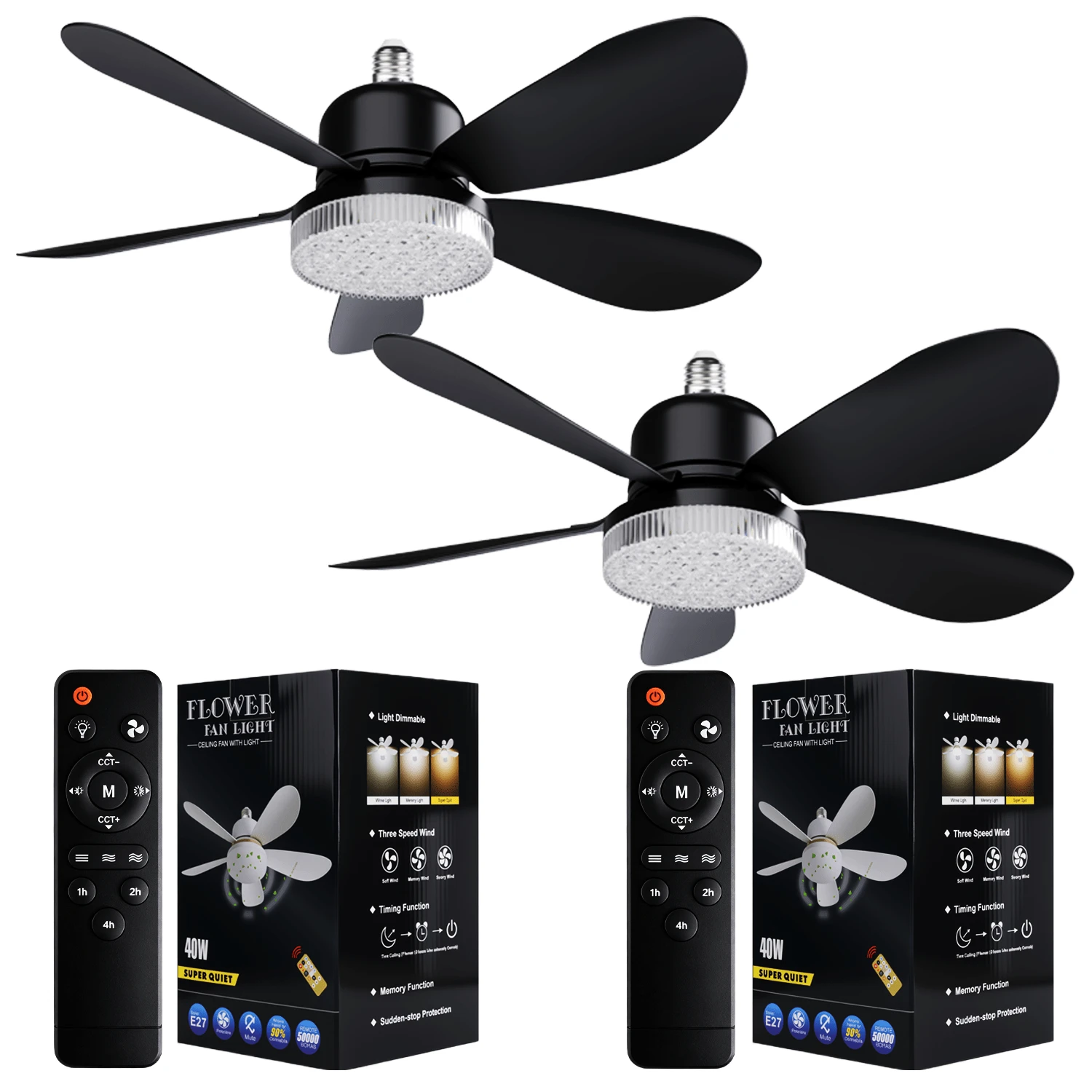 Breeze Socket Fan Light With Remote, Portable Small Ceiling Fans With Lights Dimmable For Bedroom, Kitchen, Living Room, 20.5" Ceiling Fan With 3000K-6500K/40W, Screws Into E26/E27 - Black - View 1