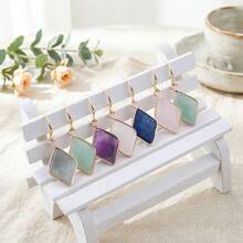 NeeFu WoFu 1pair Lapis Lazuli Gemstone Drop Earrings Women, Natural Stone Diamond Shape Dangle Jewelry, Minimalist Daily Wear Fashion Accessory, Ideal Gift Her - Stone - View 4