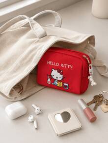 MINISO 官方 Sanrio Hello Kitty 紅色刺繡化妝包，緊湊拉鍊式化妝品收納袋，便攜旅行盥洗用品收納袋，適用於化妝品與日常必需品 - 彩色 - 查看 4