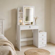 Split Dressing Table With Square Bright Mirror, White Dressing Table With Removable Drawers (Nightstand), Storage Rack, Bedroom Storage Rack, Space-Saving Dressing Table, Suitable For Small Space, Suitable For Holiday Gifts For Girls, Moving Gifts - White - View 2