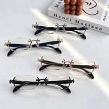 1 pieza/2 piezas/4 piezas Gafas de moda sin montura de metal con lentes lisas para hombres, adecuadas para uso diario - 4 piezas - Ver 13