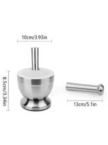 1 Set Stainless Steel Mortar And Pestle With Non-Slip Base, Spice Grinder, Kitchen Utensil, Multi-Function Crusher, Suitable For Garlic, Chili And Pepper - Silver - View 9