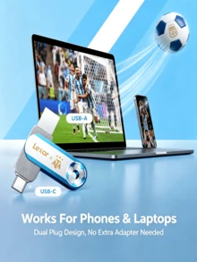 Lexar D500 128GB USB 3.2 Gen 1 Flash Drive, Kecepatan Baca Hingga 400MB/S, Konektor Ganda USB-C & USB-A, Edisi Kustom Tim Sepak Bola Argentina, Transfer Data Cepat untuk Laptop, Ponsel Android, Tablet, Desain Biru & Putih - View 4