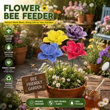 4 PIEZAS Comederos de cerámica multicolor hechos a mano, estacas decorativas para jardín al aire libre, bebederos para abejas con forma de flor, comederos para pájaros, abejas y mariposas - 4 piezas - Ver 3