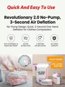 2026 免抽氣 3D 真空收納袋 80% 壓縮率 超大容量 3D 捲壓真空袋 無需抽氣密封袋 升級大容量收納壓縮袋 適用於棉被 衣物 毛毯 大型床上用品 旅行收納袋 - 彩色 - 查看 7