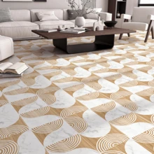 Stiker Lantai Vinyl Tempel dan Lepas 40*120CM, Pola Marmer Kayu Beige, Ubin Lantai Anti Selip Tahan Air yang Dapat Dilepas, Dekorasi Lantai Geometris Minimalis untuk Rumah Sewa, Kamar Tidur, Dapur, Kamar Mandi - Stiker lantai motif kayu - View 5