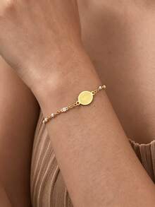 1pc Minimalist Fashion Elegant Cross Pendant Box Chain Design Stainless Steel Women's Bracelet Suitable For Daily Wear/Commute/Evening Party/Holiday Gift - Yellow Gold - View 3