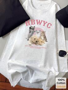 Autumn/Winter New Cartoon Print Long Sleeve T-Shirt Women Funny Print Stylish Grey Top - Gray - View 3