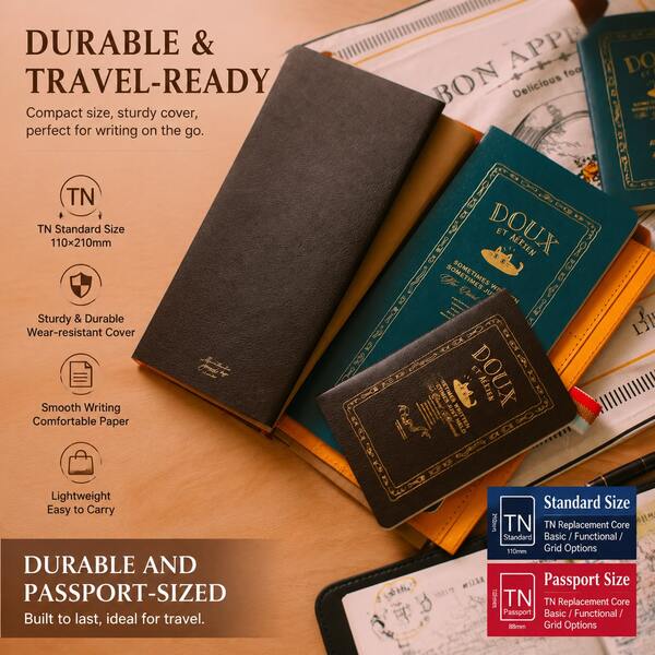 Standard & Passport Size Leather TN Journal Folio, Anti-Scratch Wear-Resistant Soft Leather Notebook Shell, Ultra-Light Portable Vintage Handmade Sleeve Compatible With All Types TN Log Refill Inserts