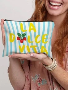 Blau-weiß gestreifte Zitronen-Kosmetiktasche/Italienischer Vibe/Frischer Party-Hot-Style/La Dolce Vita Vintage Aufbewahrungstasche/Touch-Up wie im Urlaub - Verschiedenfarbig - Übersicht 11