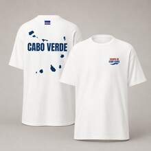 T-shirt casual da uomo per la squadra nazionale di calcio di Capo Verde, decorata con la classica stampa sul petto di "Equipa de Cabo Verde" nei colori rosso e blu navy. M - Bianco - Visualizzare 2