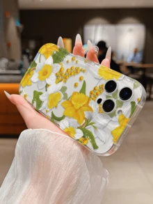1pc Fashion Creative Full Screen Yellow Floral Leaf Bud Painted Pattern, Wavy Cream TPU Phone Case, Suitable As Holiday Gift Compatible With Apple XS/XS Max/XR/11/12/13/14/15/15 Pro/16 Pro/16 Pro Max/16 Plus/17 Series And Other Models - Multicolor - View 7