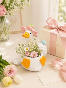 Cute Duck Vase With Flower Hat, Decorative Vase For Fresh And Artificial Flowers, Tabletop Centerpiece, Spring Home Decor - 1PC - View 4