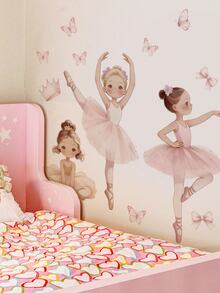 1pc Ins Gentle Dreamy Ballet Princess Wall Sticker, Butterfly Crown Watercolor Girl Design, Removable Self-Adhesive Wall Decal For Girls Bedroom - Wall Stickers - View 3