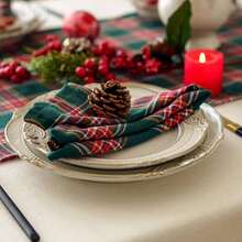 12 Christmas Tartan Plaid Cloth Napkins - Perfect For Holiday Lunches, Brunches, And Dinner Parties, Reusable, And Washable - Size 17X17 In Red And Green - Green Plaid - View 3