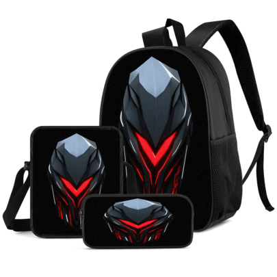 Mecha Print Student 3-Piece Set Campus Backpack, Messenger Bag, Pencil Case, Boys Large Capacity Compartment Backpack, Back To School Storage Bag For School Supplies, Travel Storage Bag, For Back To School, Classes, Outdoor Sports, Back To School Season