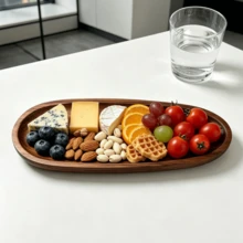 Light Luxury Solid Wood Tray - Oval Wooden Tray, Coffee Tray, Snack Tray, Dessert Tray, Easy To Clean, Appetizer Platter, Serving Plate, Dish, Platter, Party Supplies Suitable For Sushi, Desserts, Snacks, Fruits - Suitable For Holiday Gifts, Christmas, Halloween Party, Kitchen Storage Rustic Style Tableware, Kitchen Accessories, Picnic - View 6