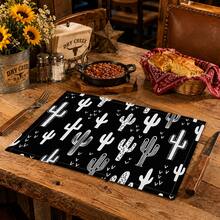 1pc/4pcs/6pcs, Home Decor, Cactus Pattern Printed Linen Placemats, All Season, Suitable For Dining Table, Washable Placemats, Coasters, Kitchen Placemats, Home Goods, Kitchen Supplies, Dining Table Decor - Multicolor - View 2