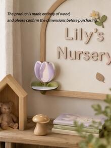 Wooden Tulip Wall Shelf Nursery Wall Decor Small Wall Mounted Storage Display Shelf For Baby Room Floral Nursery Decoration - Storage Rack - View 2